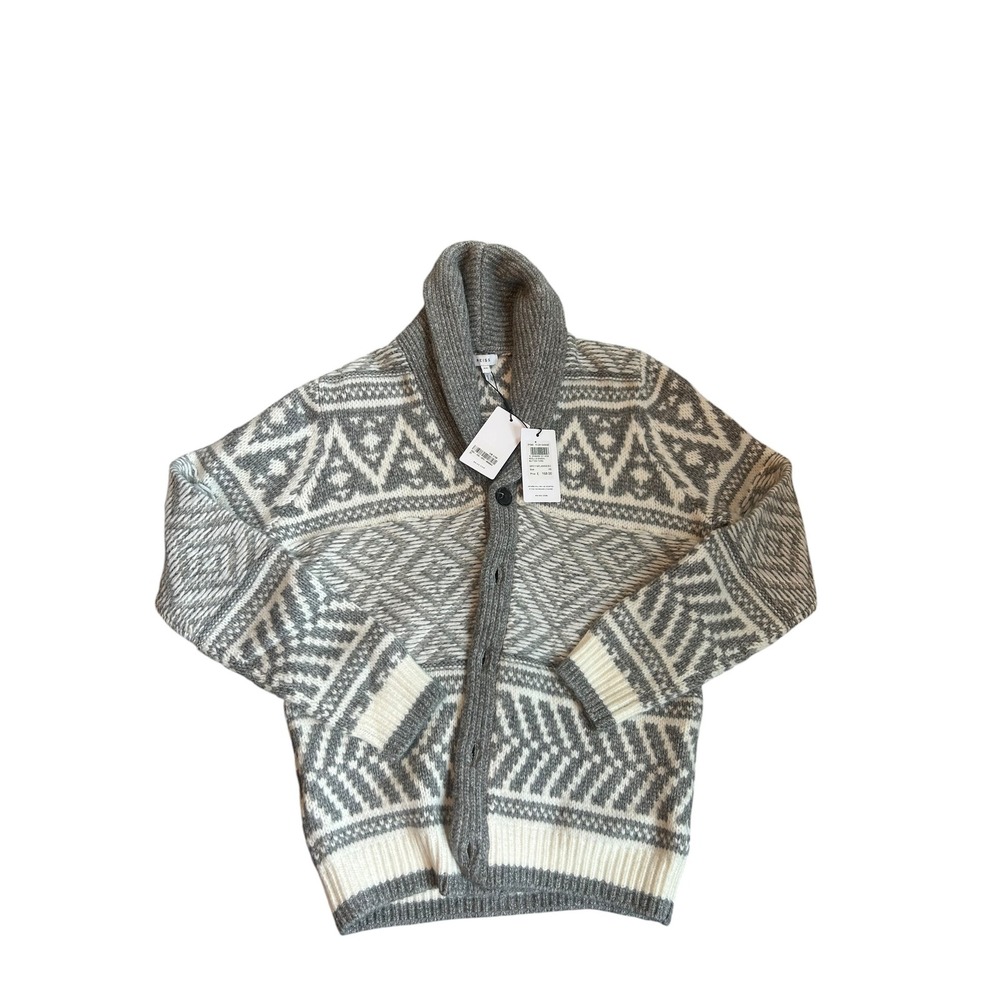 Reiss Grey Melange/Ecru Geometric Fair Isle Noel Senior Shawl Collar Cardigan XS